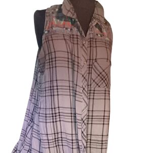 Miss Me Black and Pink Plaid Tank Top